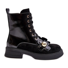 S.Barski Fashionabla ankelstövlar med dragkedja för kvinnor med dekorationer D&amp;A MR870-76 Svart
