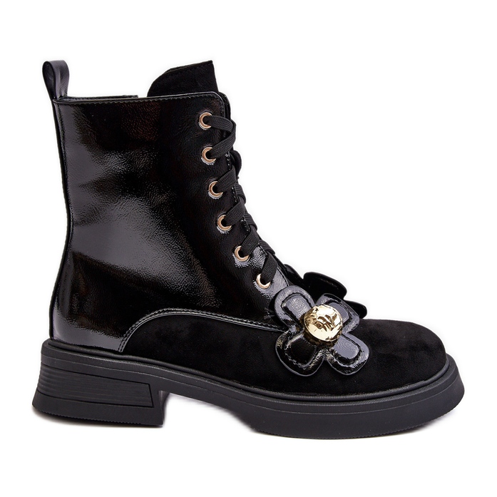 S.Barski Fashionabla ankelstövlar med dragkedja för kvinnor med dekorationer D&amp;A MR870-76 Svart