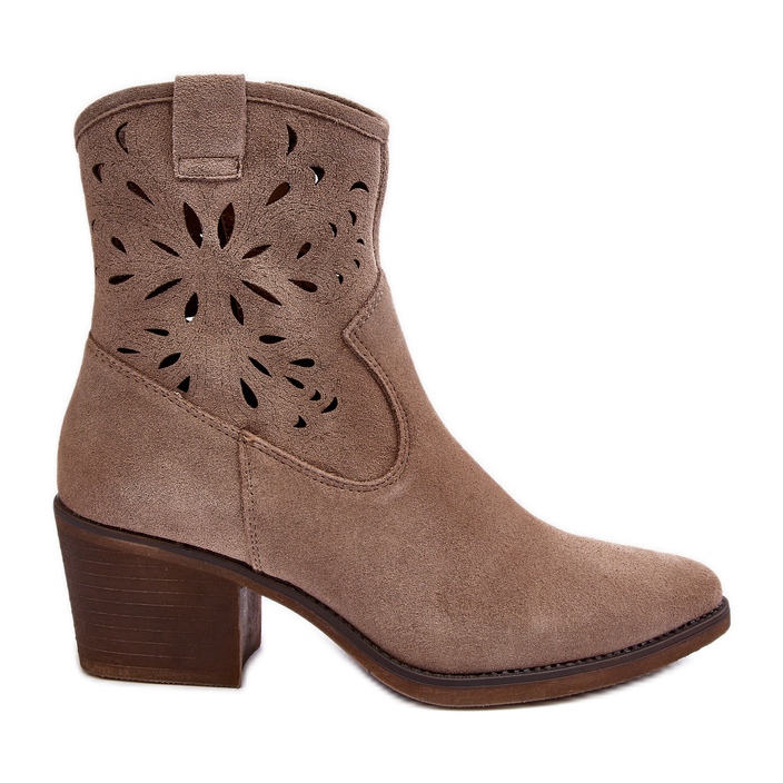 S.Barski Mocka Openwork Cowboystövlar D&amp;A SN622-20 Mörkbeige