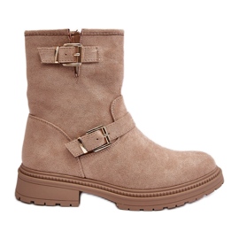 Platta stövlar för kvinnor med spännen, Beige Bliggore