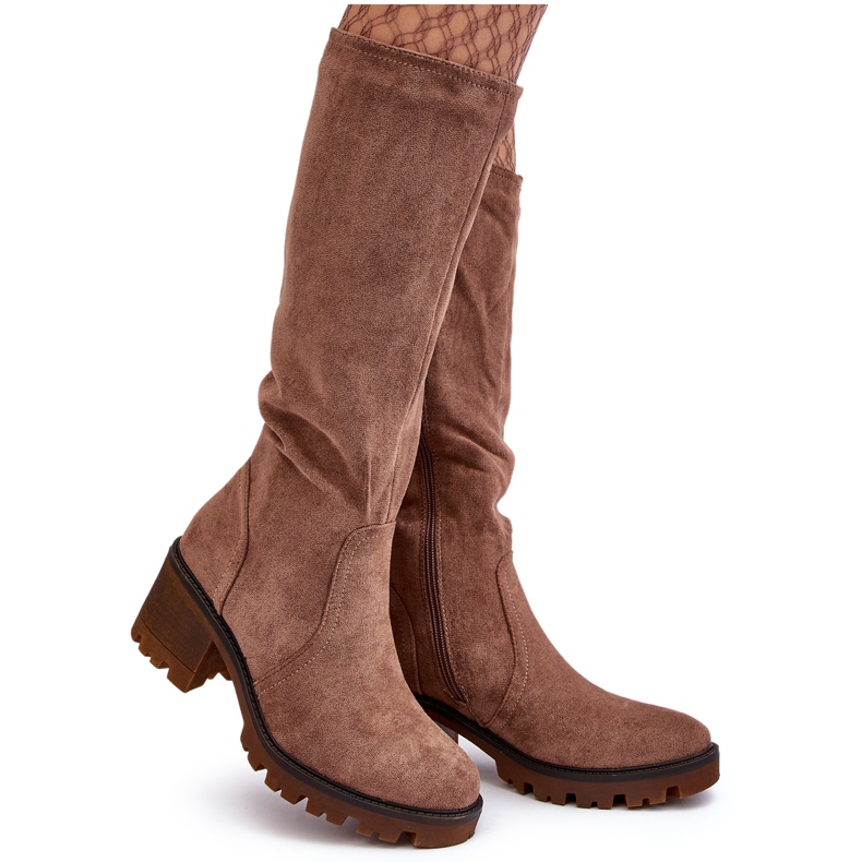 WS1 Lågklackade stövlar över knä, brun Beveta