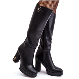 WJ2 Knähöga stövlar för kvinnor Svart Ceesina