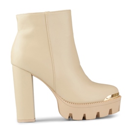 Beige höga ankelstövlar för kvinnor med tjock klack