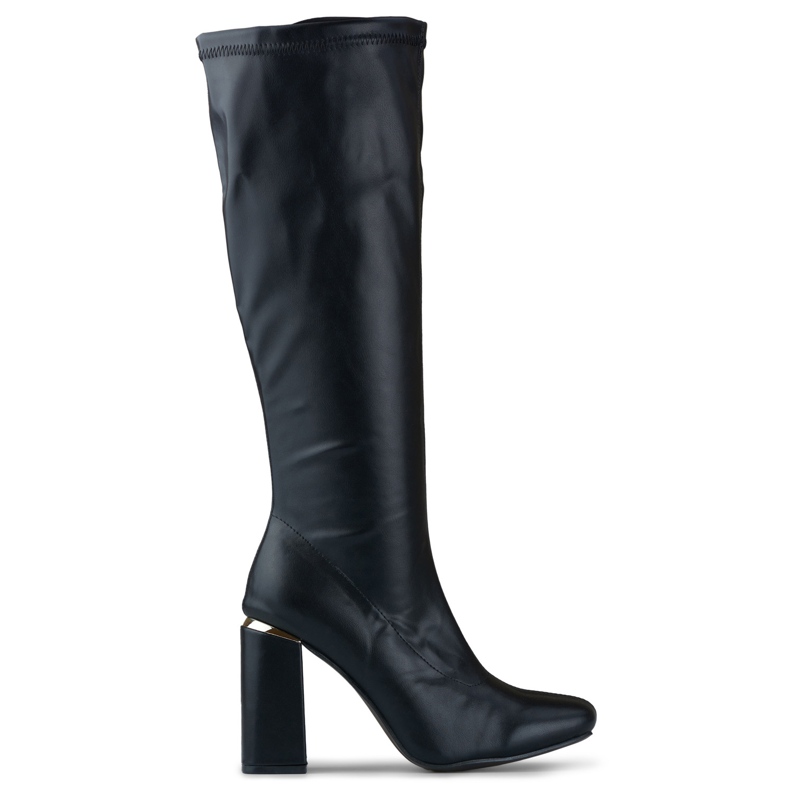 Svarta högklackade stövlar i ekoläder