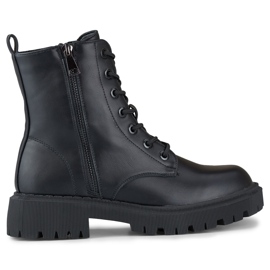 Svarta damskor i ekoläder med snörning