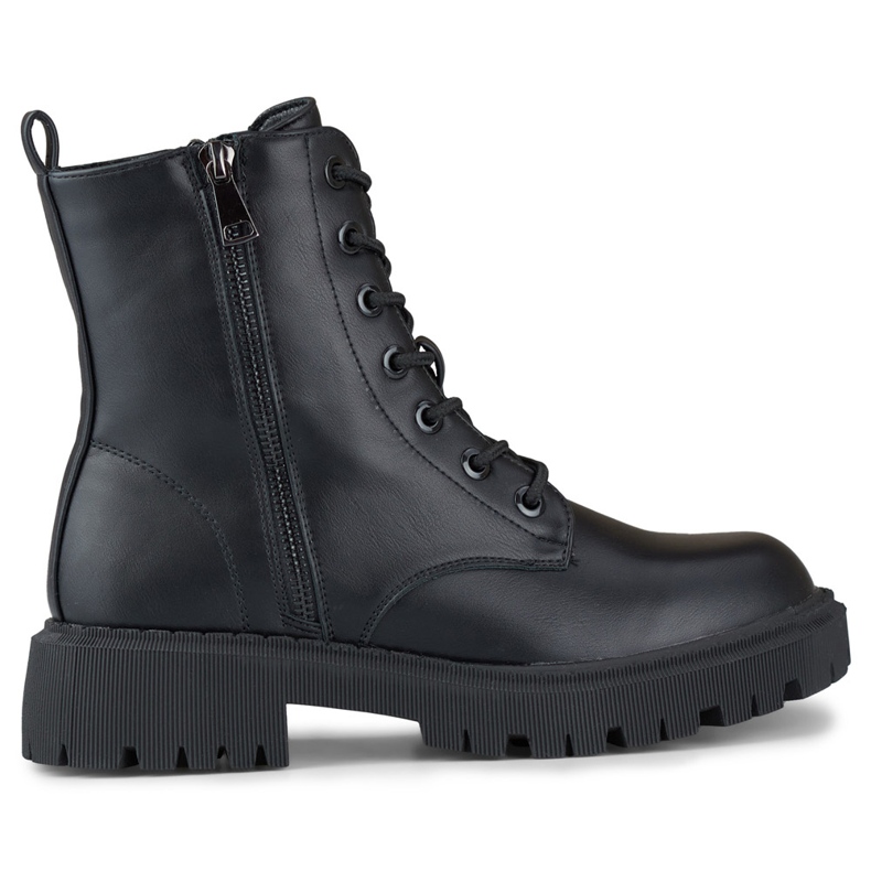 Svarta damskor i ekoläder med snörning