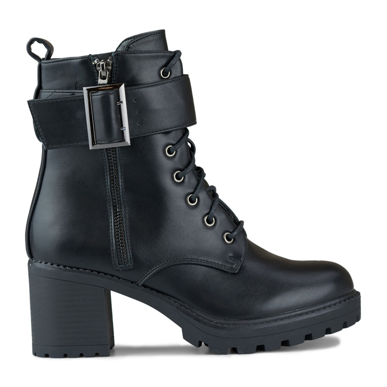 Svarta ankelboots för kvinnor med stort spänne
