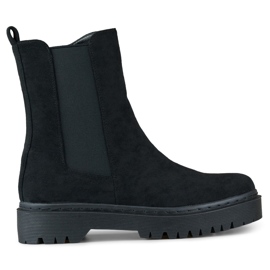 Ankelstövlar i svart mocka för kvinnor med tjock sula