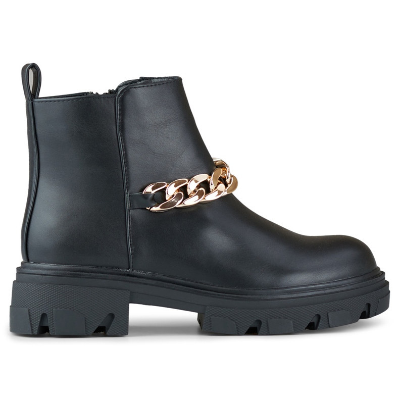 Ankelstövlar för kvinnor med kedja av ekologiskt läder svart