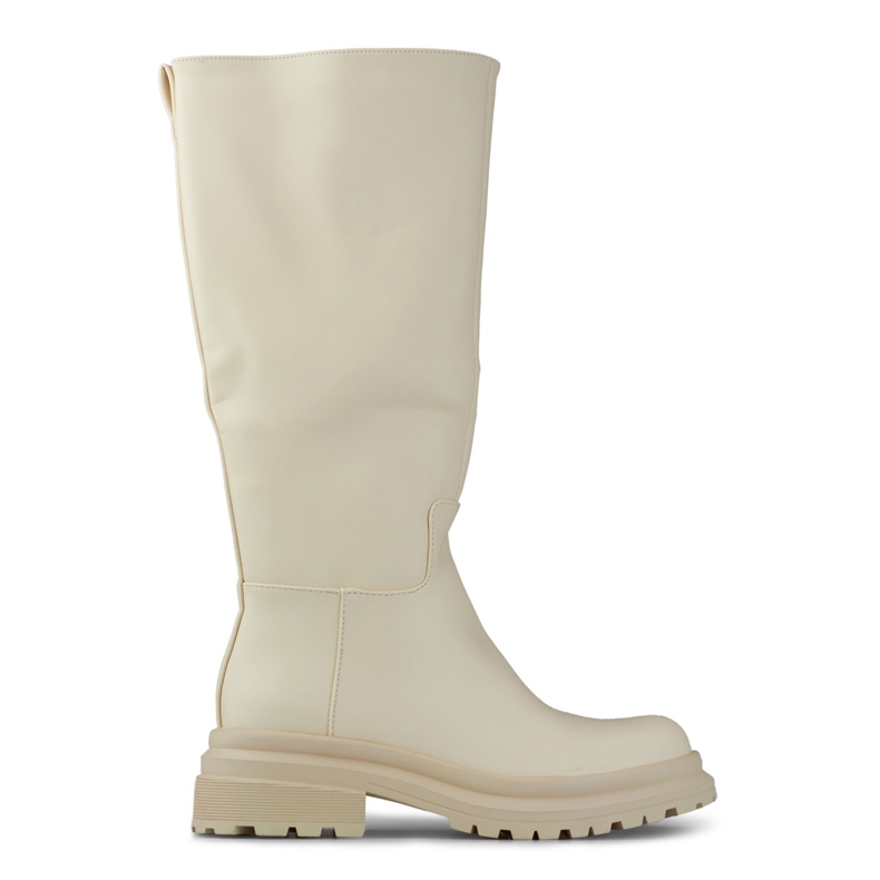 Beiga stövlar med bred ovandel av ekoläder beige