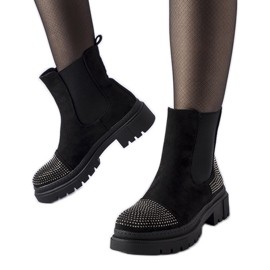 Svarta stövletter med Grinzane zirkoner i ekologisk mocka