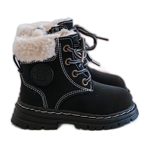 Trapperboots för barn med dragkedja och fårskinn, svart Marialee