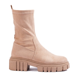 Shelovet beige hög mocka stövlar för kvinnor