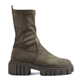 Shelovet damstövlar i mörkgrön mocka