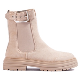 Ankelboots i beige mocka med Shelovet-spänne