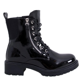 Ankelboots med snörning lackerade Dendy Black svart