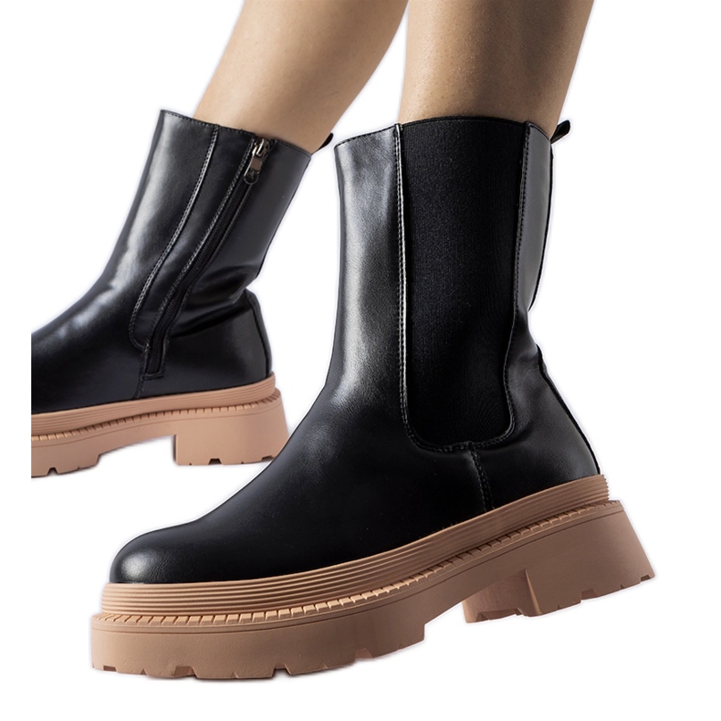 Svarta ankelboots med ljusrosa Garden-sula