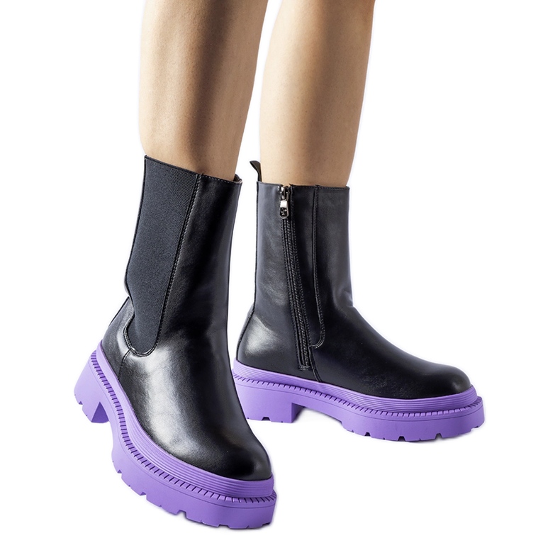 Svarta ankelboots med lila Garden-sula