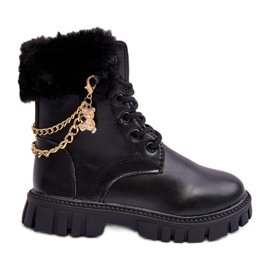 Varma barnstövlar i läder med kedja, Black Cadia svart