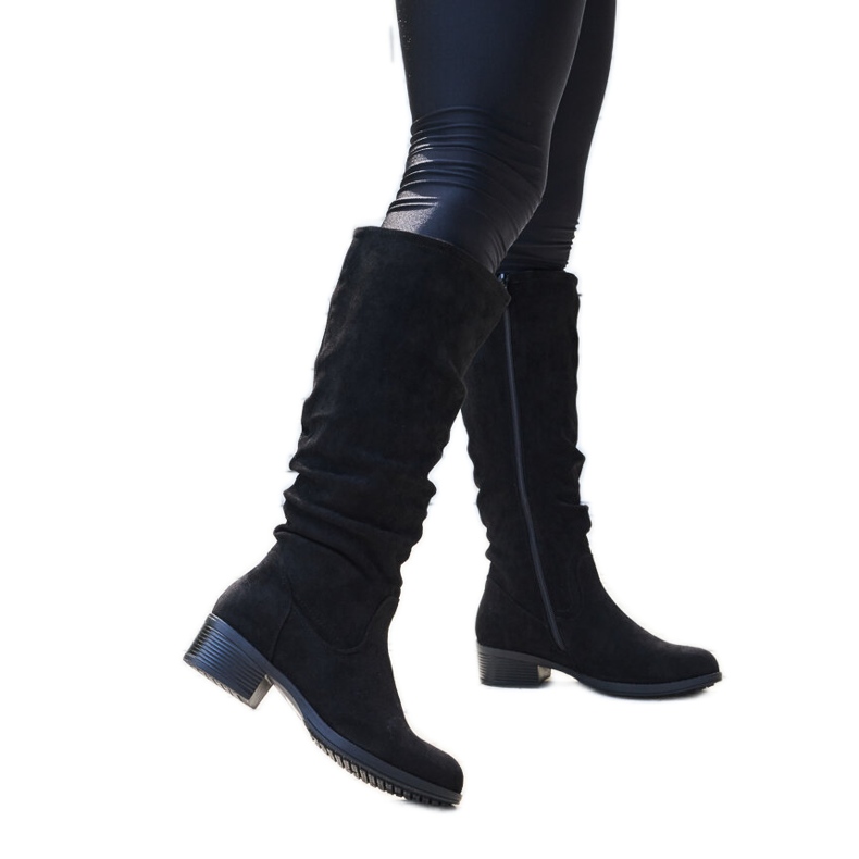 Svarta skrynkliga Angelico stövlar i ekomocka