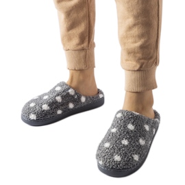 Gråa varma tofflor med vita prickar