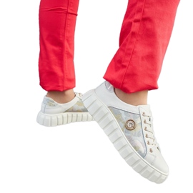 Beige läder sneakers med strass