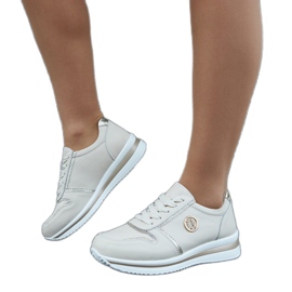 Beige läder sneakers med strass