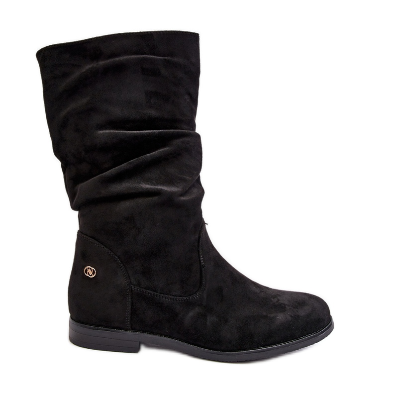 Platta stövlar för kvinnor med rynkad ovandel, svart Kotine