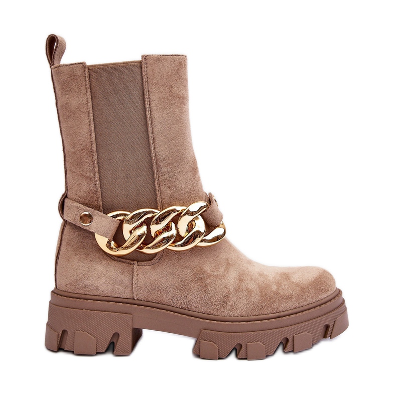 Ankelstövlar för damer i mocka med kedja, Beige Nemette