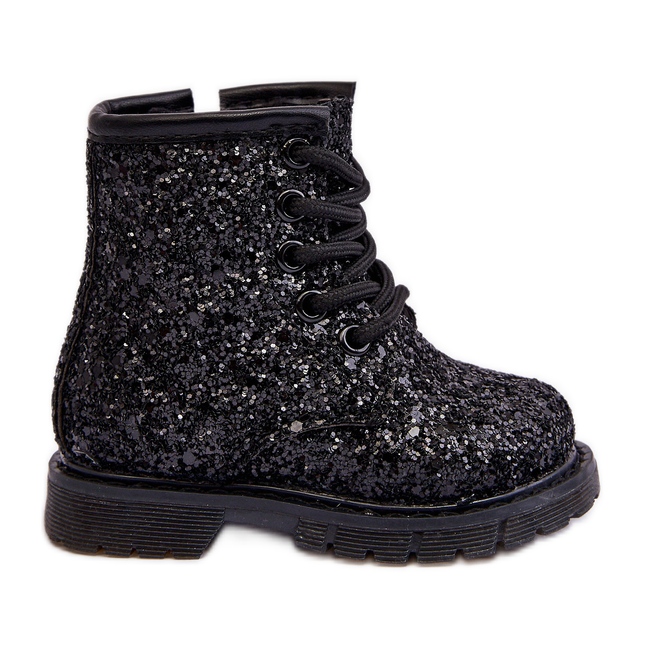 Glitterisolerade ankelstövlar för barn med dragkedja, Svart Saussa