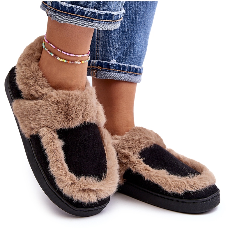 Damtofflor med päls Svart Sailey