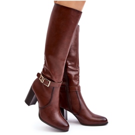 Sergio Leone Högklackade damstövlar med spänne, varmbrun Sendilia