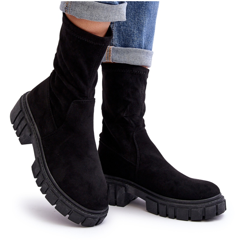 Arbetarstövlar med platta klackar, svart Divella