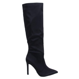 Strauss Black Satin High Heel Boots svart