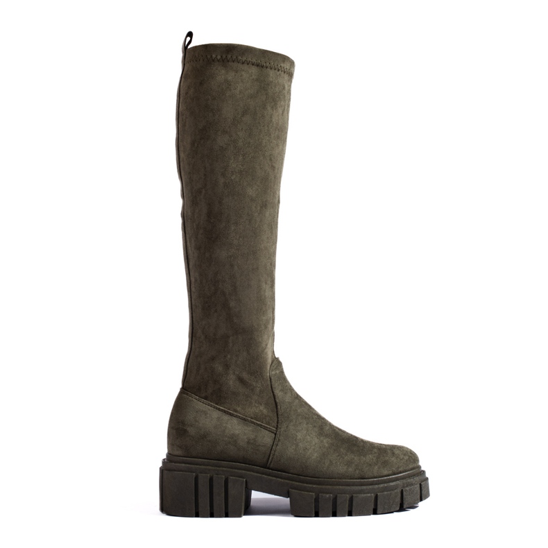 Shelovet mörkgröna mocka slip-on boots