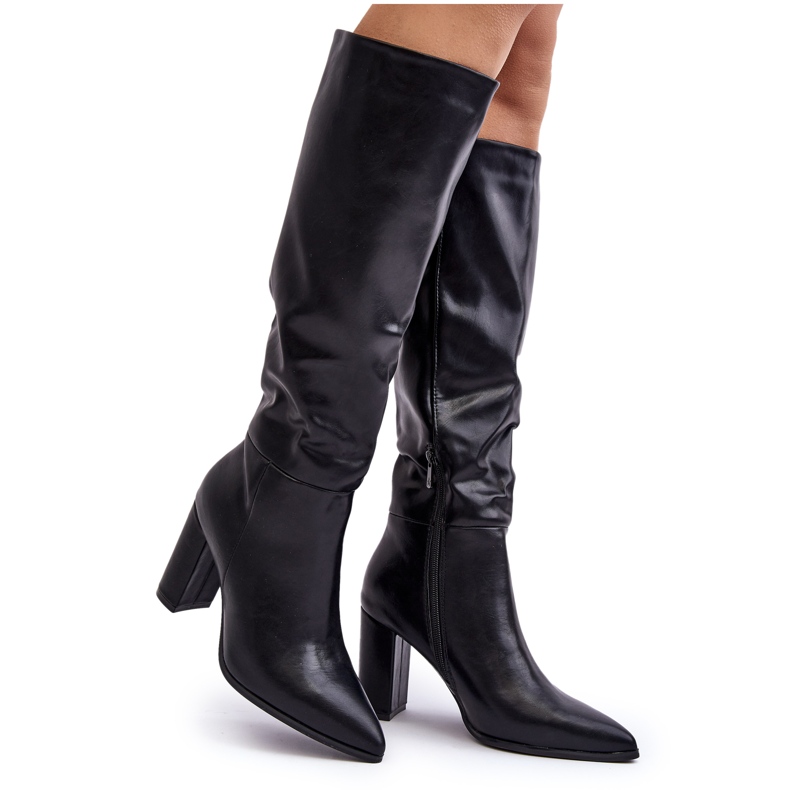 Knähöga stövlar för kvinnor på hög klack Svart Fiminna