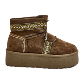 Snöskor för kvinnor på tjock sula med snören, grön Milson