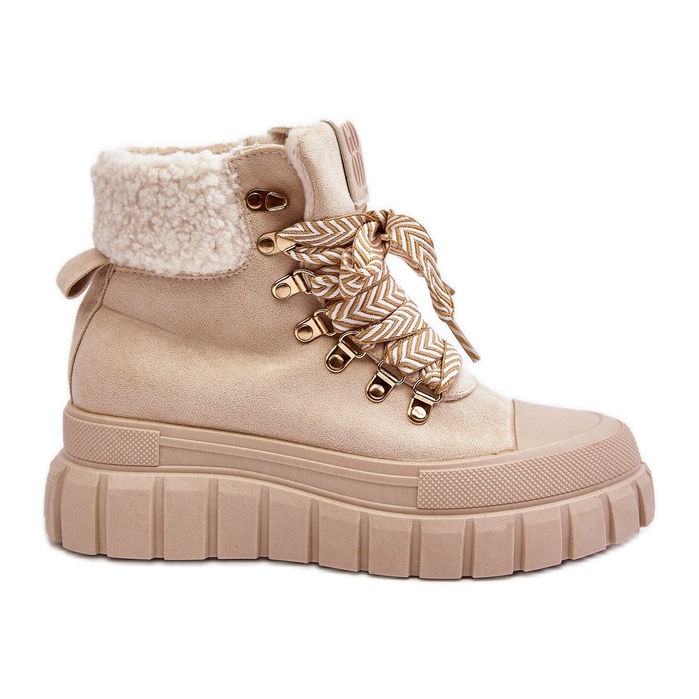 Isolerade Trapper Boots på en tjock sula, ljusbeige Ralotta