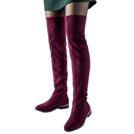 Långa vinröda varma Elwira-stövlar i ekomocka