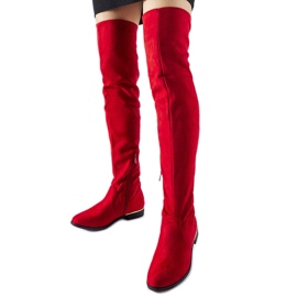 Långa röda varma Elwira-stövlar i ekomocka