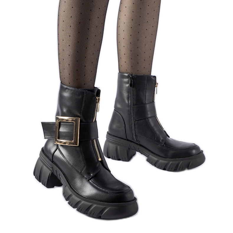 Svarta massiva ankelboots med Morgan-spänne