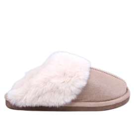 Otteys Beige damtofflor med päls