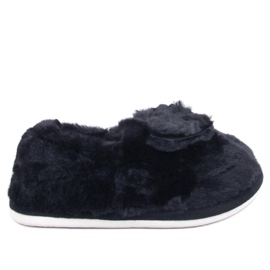 Pälstofflor med rosett Emres Black svart