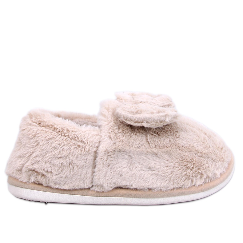 Emres Beige pälstofflor med rosett