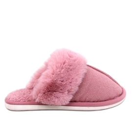 Skeen mörkrosa fiskbenstofflor med päls