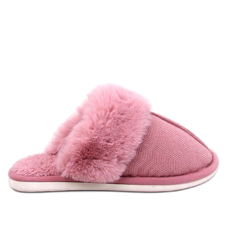 Skeen mörkrosa fiskbenstofflor med päls