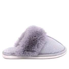 Skeen grå fiskbenstofflor med päls