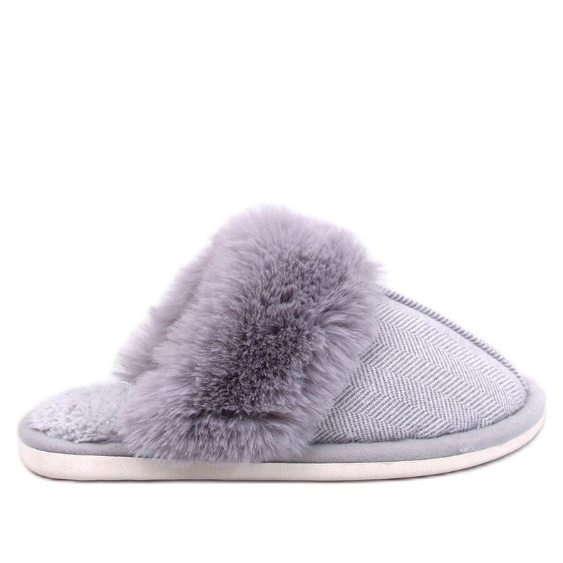 Skeen grå fiskbenstofflor med päls