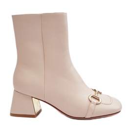 Högklackade ankelboots med dekor, ljusbeige Adinah