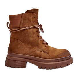 Kvinnors Trapper Boots På En Tjock Sula Camel Narelona brun